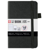 Black pocket ruled notebook with an elastic band and wraparound label, 160 pages of 140 g/m² paper.