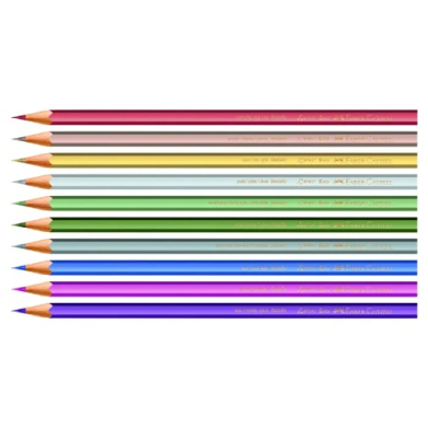Row of colored pencils lined up horizontally in rainbow order, showcasing a spectrum of colors for art or school use.