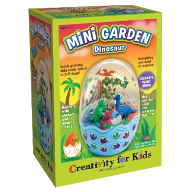 Boxed DIY kit: 'Mini Garden Dinosaur' with dinosaur figures, a plant-growing bowl, seeds, and stickers for kids (Creativity for Kids).