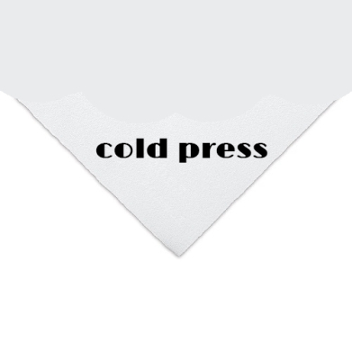 White torn paper with the words 'cold press' in bold black font, resembling a label or tag