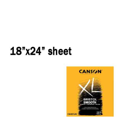 Text reads '18x24 sheet' with a yellow Canson XL Bristol Smooth paper package in the bottom-right corner.