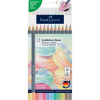 Pack of 12 Faber-Castell Goldfaber Aqua watercolor pencils in pastel tones on colorful packaging.