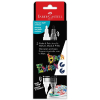 Faber-Castell Shake & Paint acrylic markers set in black packaging with red top, showing two markers and a sample painted design on the bottom