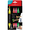 Set of four Shake & Paint neon acrylic markers by Faber-Castell in yellow, orange, pink, and green on a black package.