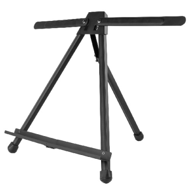 Adjustable A-frame keyboard stand with padded support bar and rubber feet