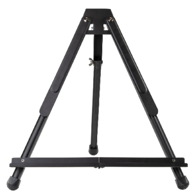 Adjustable black tripod easel for holding a canvas or boardic.