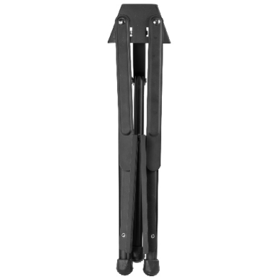 Folded scissor jack in compact black metal profile for lifting a vehicle