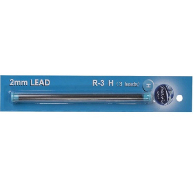 Blue blister-pack containing a 2mm lead refill labeled R-3H with three leads included.