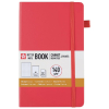 Red A5 dotted notebook with matching elastic closure and ribbon bookmark.