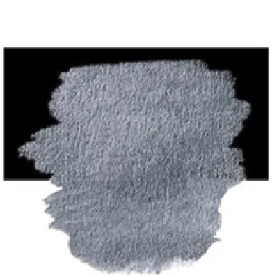 Irregular gray brush stroke blob on a black background.