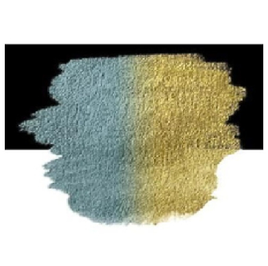 Abstract paint smear blending blue and gold on a dark background, textured brush stroke; gradient from blue to gold.