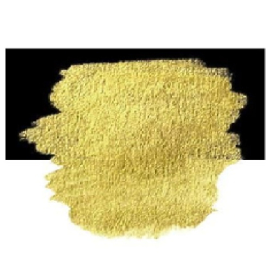 Gold paint smear with rough edges on a black background, textured and metallic-looking
