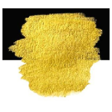 Gold paint smear on a black background, abstract brush stroke with textured edges