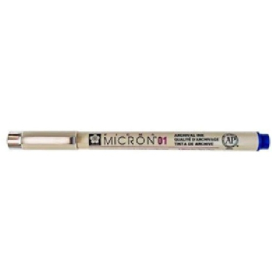 Fine-line Micron 01 technical drawing pen with a blue cap.
