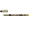 Beige Micron 08 archival ink drawing pen with cap removed, showing fine tip and pocket clip.