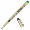 Micron 08 archival ink pen with cap off, beige body, green cap, metal tip for drawing and writing