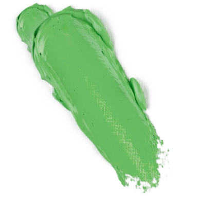 Green paint smear brushed diagonally across a white background.