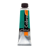 Cobra Artist oil paint tube with teal label, orange sticker, black cap, and silver crimped bottom