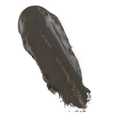 Thick black paint smear across a white background on a diagonal brush stroke.