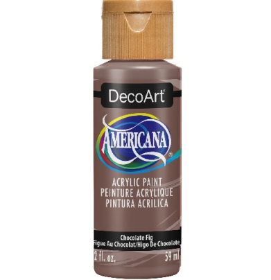 Bottle of DecoArt Americana acrylic paint in Chocolate Fig (2 fl oz / 59 ml).