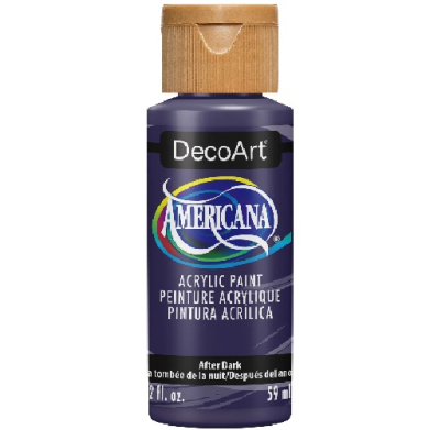 Purple DecoArt Americana acrylic paint bottle labeled After Dark with brand logos on a white background