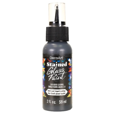 Bottle of DecoArt Stained Glass Paint with a spray nozzle at the top, labeled 2 fl oz (59 ml)