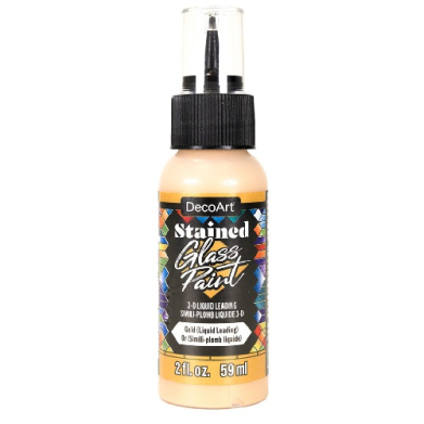 Bottle of DecoArt Stained Glass Paint (orange) with a nozzle cap; label reads 'Stained Glass Paint' and 2 fl oz (59 ml).