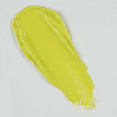 Bright yellow paint smeared on a white background in a bold brush stroke.