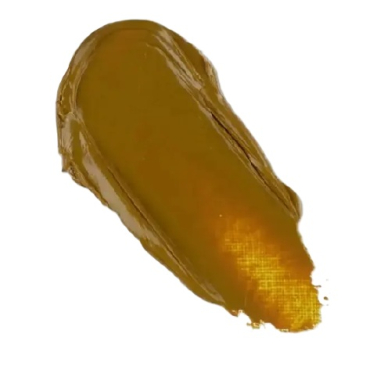 A smear of brown peanut butter spread on a white background.