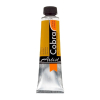 Orange-and-black tube of artist paint with a black cap and white label at the center.