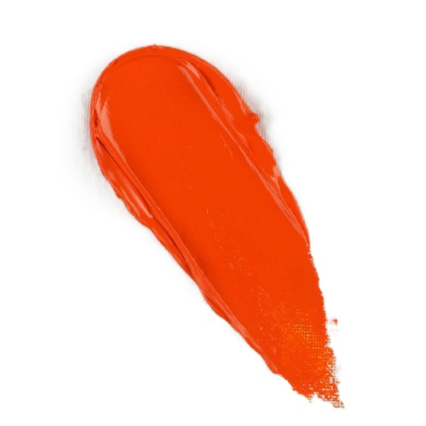 Diagonal brush stroke of bright orange paint on a white background.