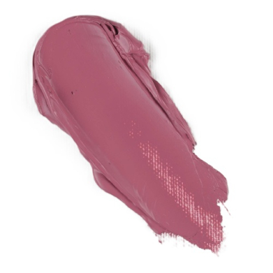 Rose pink lipstick smear on a white background, showing brush texture and sheen.