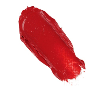 Red lipstick smear on a white background, showing a creamy swatch of bright red color