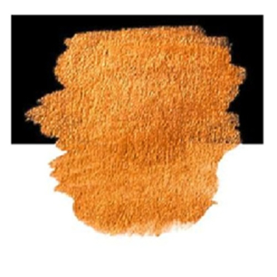 Orange textured paint smear on white background with a black strip along the top edge.
