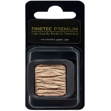 Finetec Premium pressed pigment (gold-beige) in a black plastic square case on retail packaging, with 'FINETEC PREMIUM' label visible
