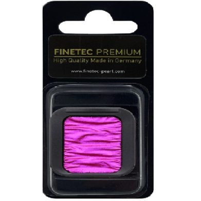 Finetec Premium pearl pigment in magenta, displayed in a square jar on a black blister-pack with a label reading 'FINETEC PREMIUM High Quality Made in Germany'