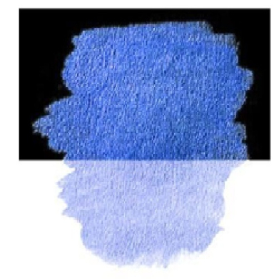 Two blue watercolor-style blotches, with a dark blue blob on a black background above a lighter blue blob on white below (an abstract paint texture).